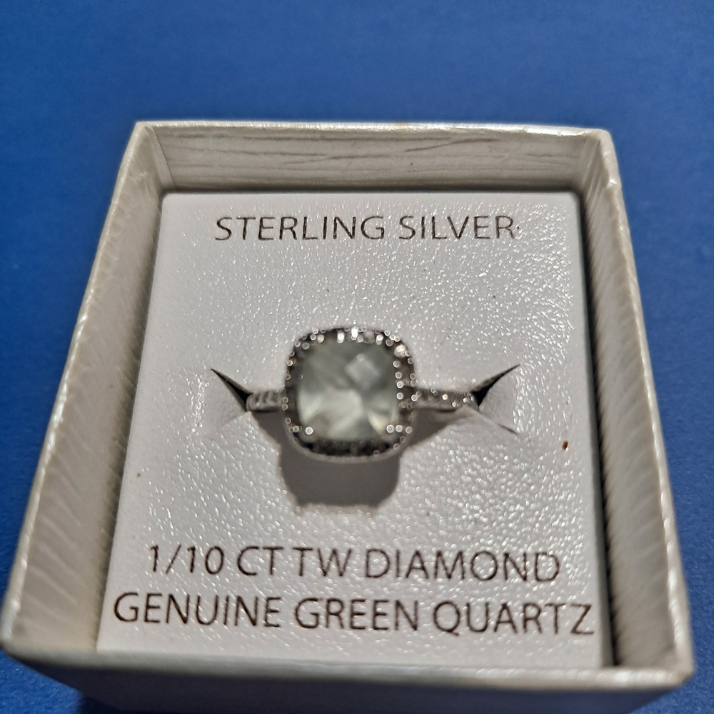 Victoria Townsend Sterling Silver Ring with Green Quartz and Diamonds Size 7